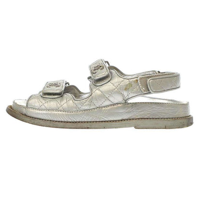 Chanel Footbed Coco Mark Sandals 0 G35927 Silver Grayish 36c