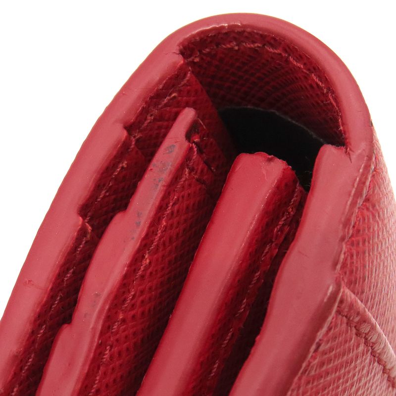 Prada Long Wallet Caier Wallet Saffiano Leather Fuoco Gold Hardware Red