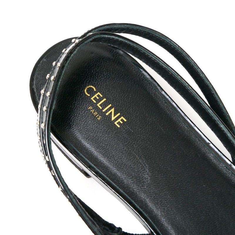 Celine Sandals Size 37 Back Strap Studded Enamel Leather Shoes 20250722 Ra5626