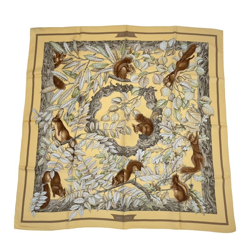 Hermes Carre 90 Casse Noisette Nutcracker Squirrel Pattern Nuts Scarf Silk