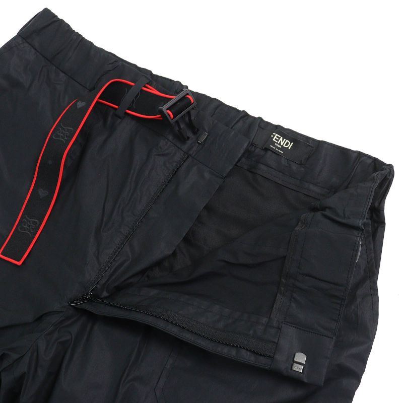 Fendi 2021 Fb0741 AHV5 100% Cotton Logo Buckle Belt Design Easy Pants Black 50