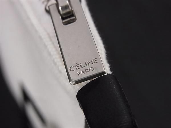 Celine Canvas And Leather Clutch Bag Second Bag Ladies White And Black Aw5609