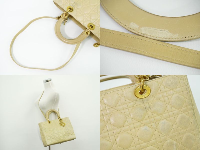 Authentic Christian DIOR Lady Dior Cannage 2WAY Shoulder Bag Handbag Leather