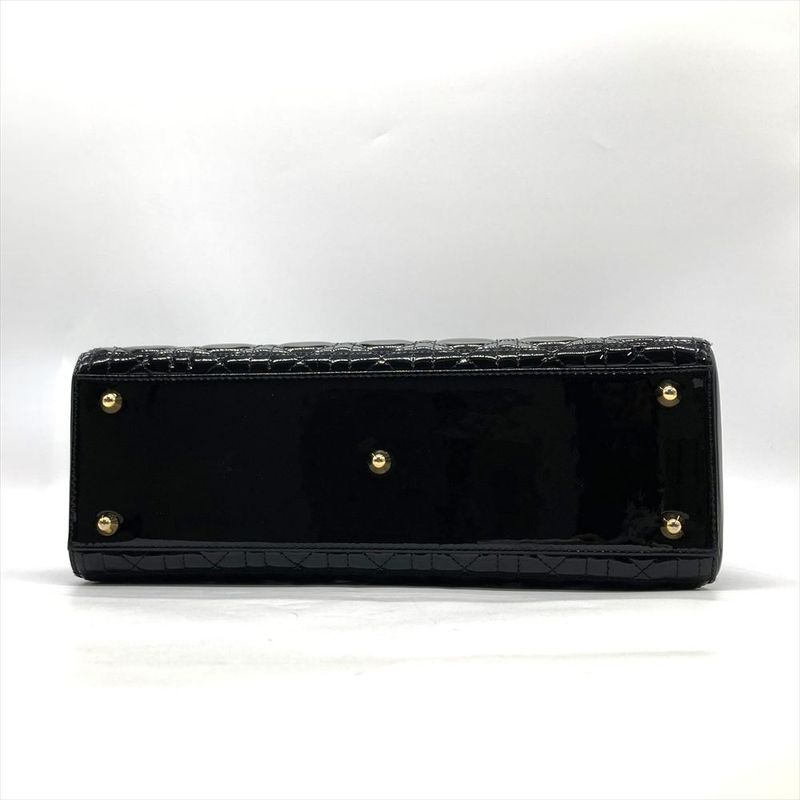 Dior Lady Dior Large Cannage Handbag Patent Leather Black Gold Hardware Women