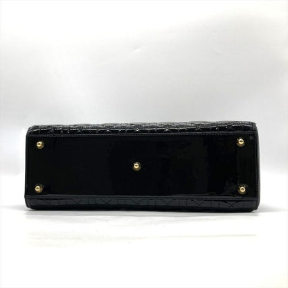 Dior Lady Dior Large Cannage Handbag Patent Leather Black Gold Hardware Women