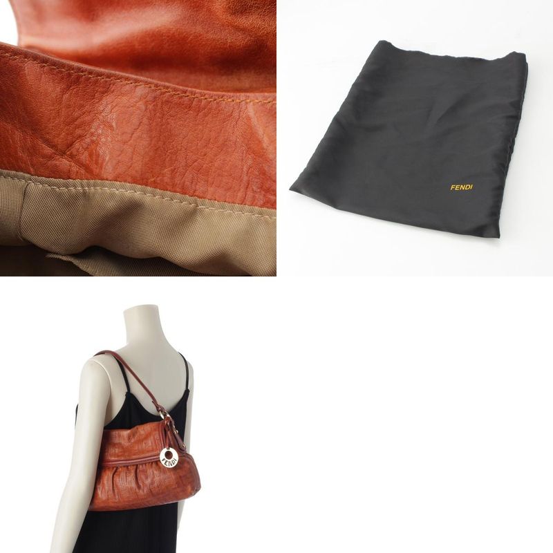 Fendi Leather Zucca Pattern Flap One Shoulder Bag With Charm Brown