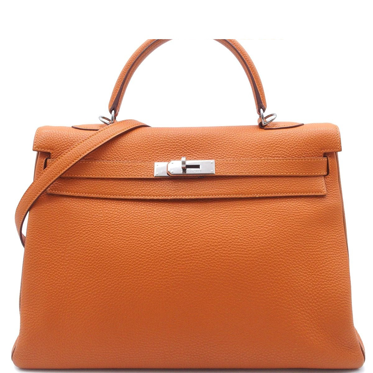 Hermes Kelly 35 Potiron Silver Togo Retourne 2-Way Shoulder Bag