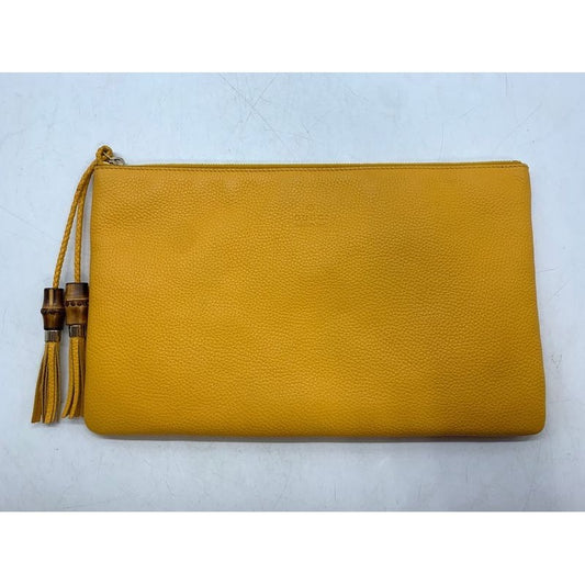 Gucci Clutch Bag Yellow Fringe Bamboo Second 1573