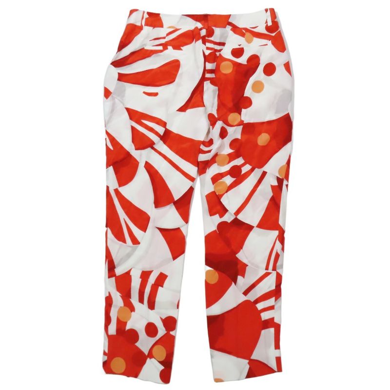 2014 Fendi Silk Slacks Tapered Pants Cropped Length Total Design 42 White Red