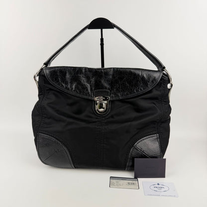 Prada Tote Black Nylon Leather Vintage — view 2