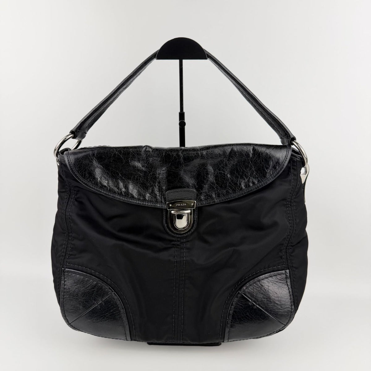 Prada Tote Black Nylon Leather Vintage — view 3