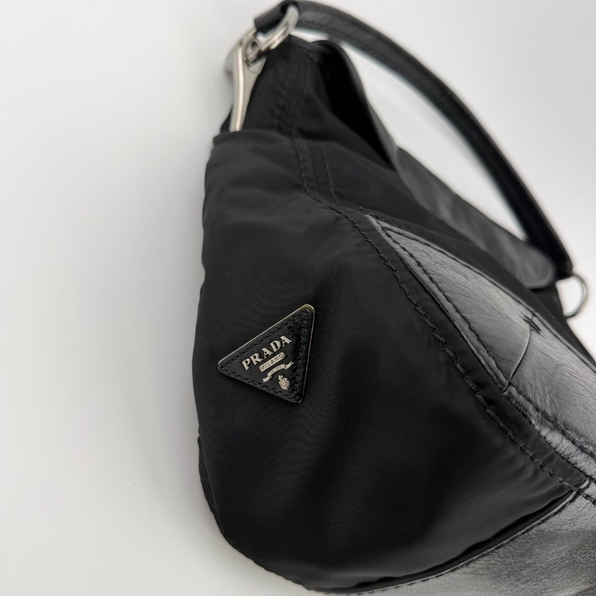 Prada Tote Black Nylon Leather Vintage — view 8