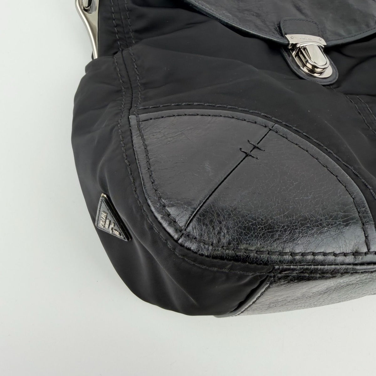 Prada Tote Black Nylon Leather Vintage — view 9