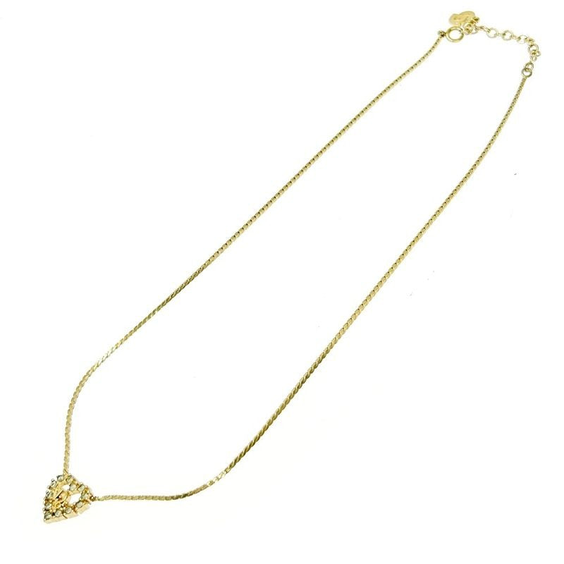 Christian Dior GP Rhinestone Logo Heart Necklace Gold