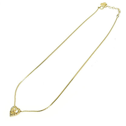 Christian Dior GP Rhinestone Logo Heart Necklace Gold