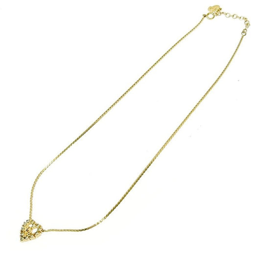 Christian Dior GP Rhinestone Logo Heart Necklace Gold