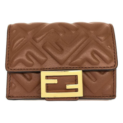 Fendi - Micro Tri-fold Wallet Leather Compact Wallet Purse - Brown - Women