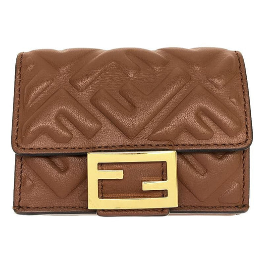 Fendi - Micro Tri-fold Wallet Leather Compact Wallet Purse - Brown - Women