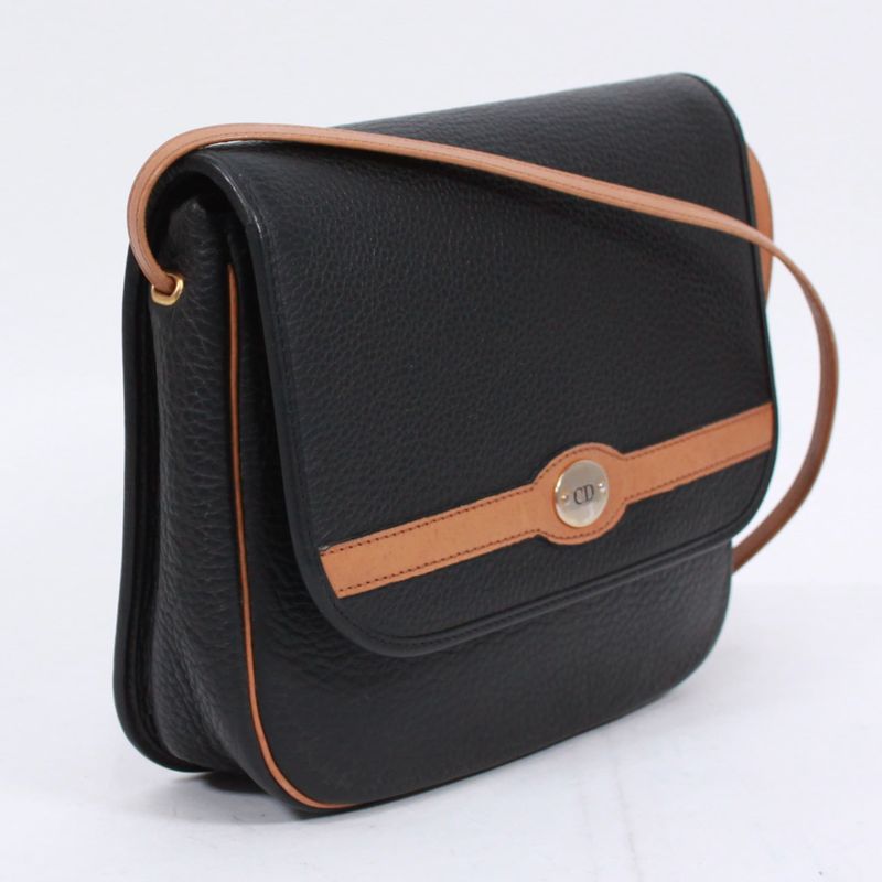 Christian Dior Leather Brown And Black Shoulder Bag Gold