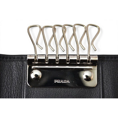 Prada Key Case Key Holder 6 Leather Nero Black Silver — view 4