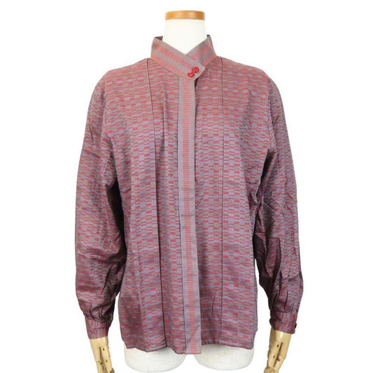Christian Dior Blouse Long Sleeve Top M Purple Gray Brown Multicolor Total