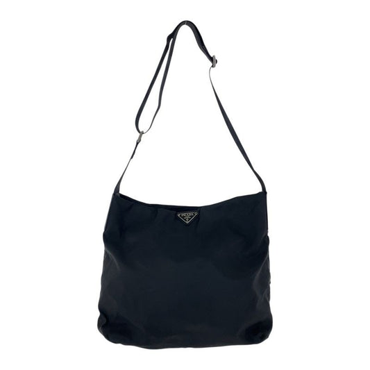 Prada Tessuto Triangle Logo Plate Black Silver Hardware Nylon Leather