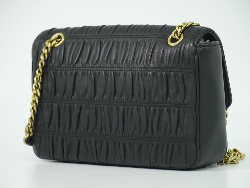 Authentic Prada Nappa Gaufre Chain Shoulder Bag Pochette Leather Black Nappa