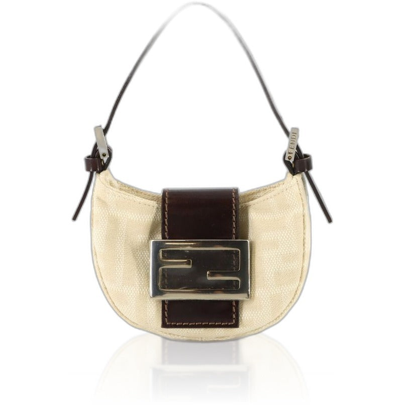 Fendi Zucca Mini Croissant Pouch Canvas Leather Beige Brown