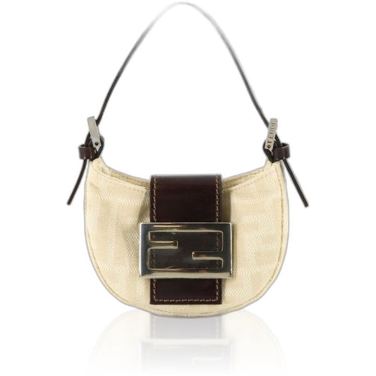 Fendi Zucca Mini Croissant Pouch Canvas Leather Beige Brown