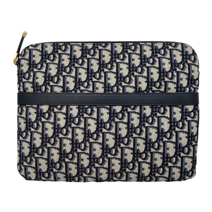 Christian Dior Pouch Travel Kit Oblique Navy Beige Gold Hardware