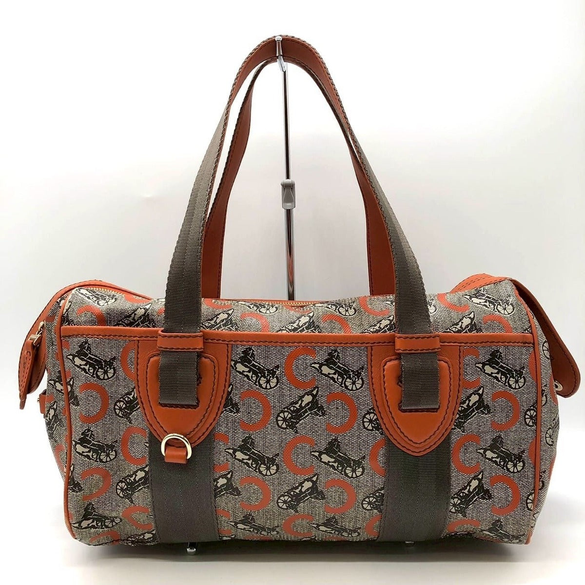 Celine Handbag Mini Boston C Macadam Leather Orange Canvas