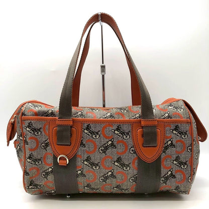 Celine Handbag Mini Boston C Macadam Leather Orange Canvas