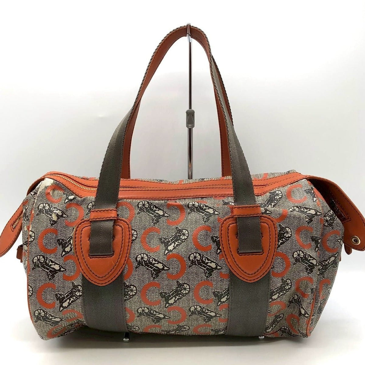 Celine Handbag Mini Boston C Macadam Leather Orange Canvas — view 2