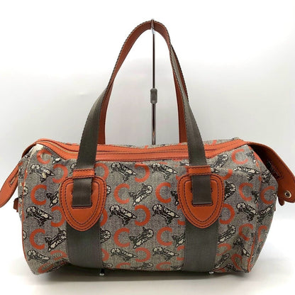 Celine Handbag Mini Boston C Macadam Leather Orange Canvas — view 2
