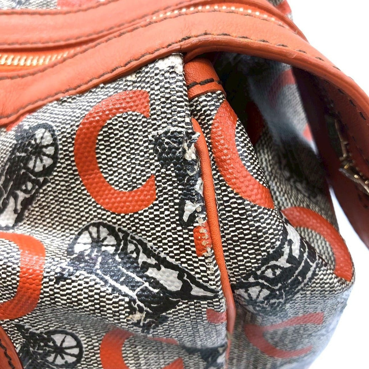 Celine Handbag Mini Boston C Macadam Leather Orange Canvas — view 7