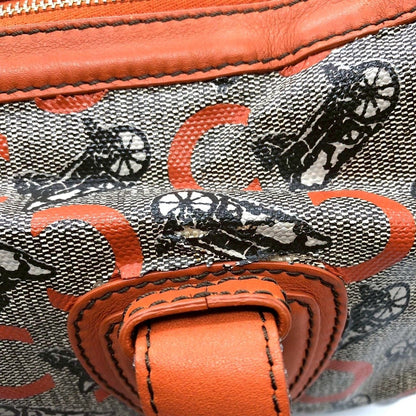 Celine Handbag Mini Boston C Macadam Leather Orange Canvas — view 8