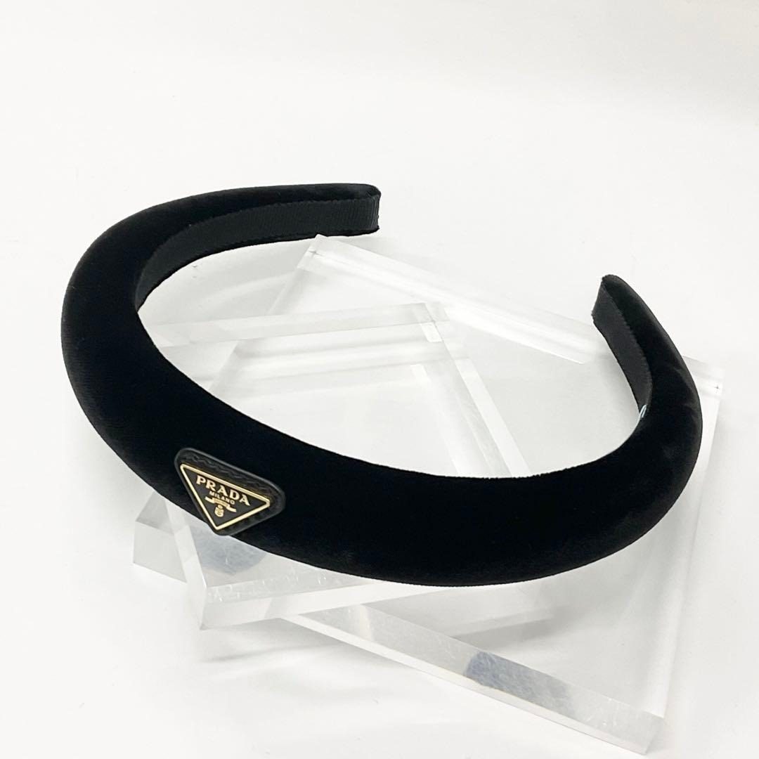 Prada Triangle Logo Velour Headband Velvet