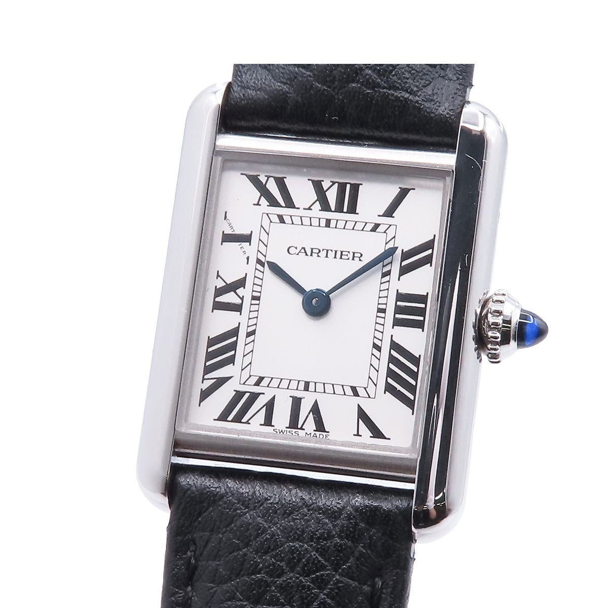 Cartier Tank Must SM Silver Stainless Steel Leather Watch Quartz