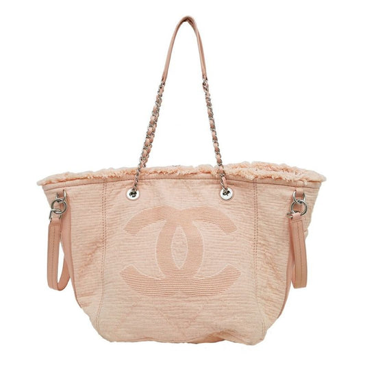 Chanel Large Shopping Bag Tote Hand Silver Hardware Pink