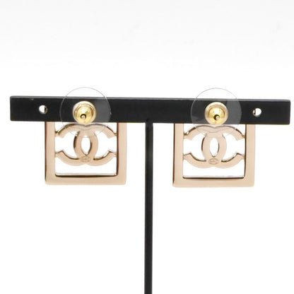 Chanel Earrings Earring Gold Coco Mark Square Matelasse Rhinestone