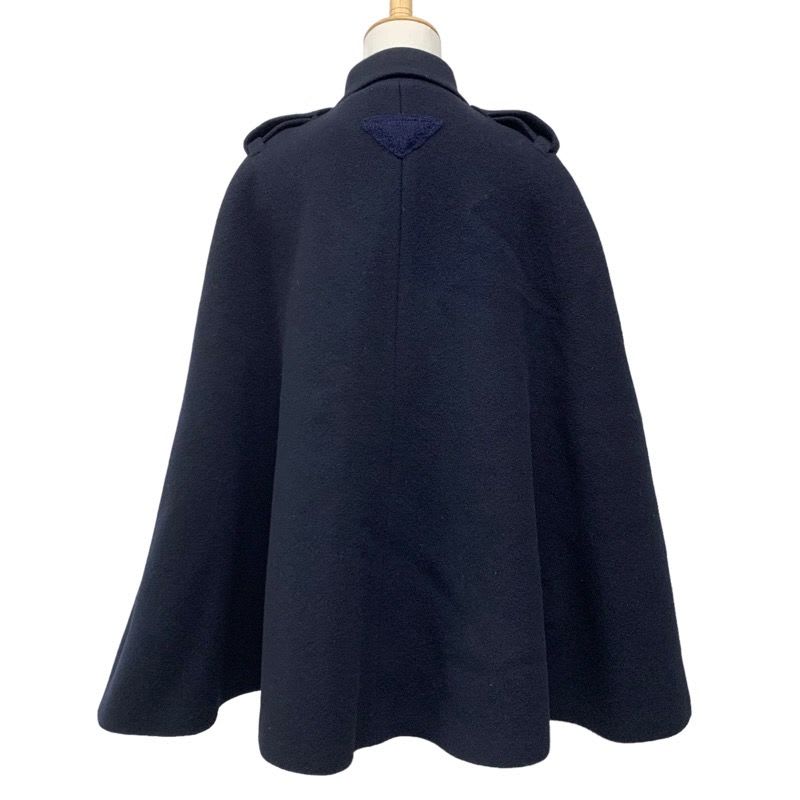 Prada Outerwear Navy Single Breasted Cavern Jacket Triangle Poncho Cape