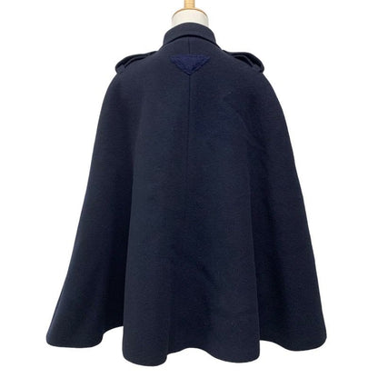 Prada Outerwear Navy Single Breasted Cavern Jacket Triangle Poncho Cape