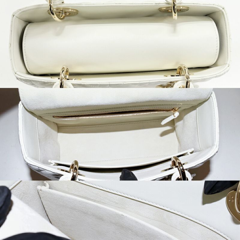 Christian Dior Handbag Shoulder Bag Lady Dior Medium Lambskin White Gold