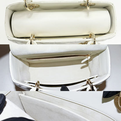 Christian Dior Handbag Shoulder Bag Lady Dior Medium Lambskin White Gold