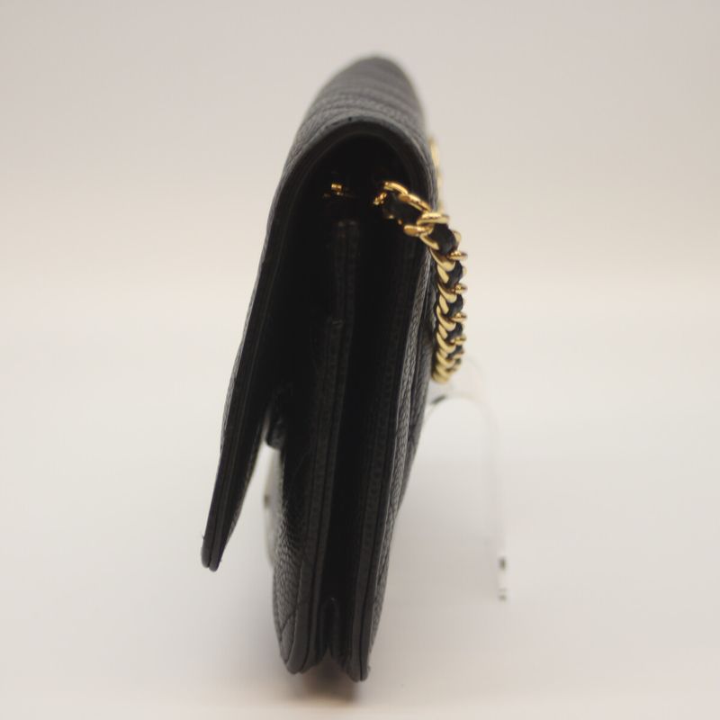 Chanel No 21 Ap0250 Black Caviar Ghardware Chain Wallet