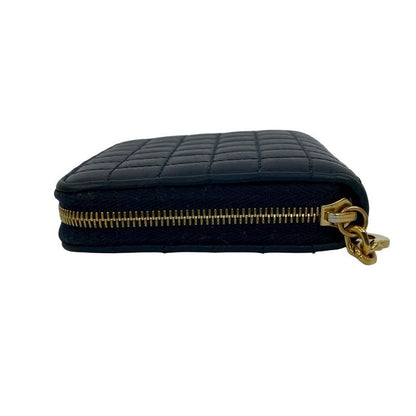 Celine Ccharm Compact Wallet Quilted Leather Round Zip Bifold