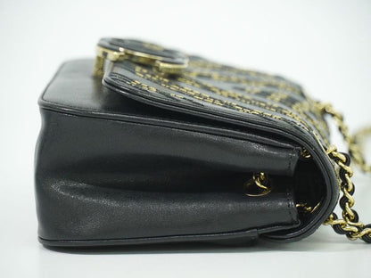 Authentic Chanel Coco Mark V Stitch Chain Shoulder Bag Pochette Lambskin