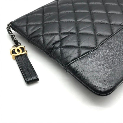 Chanel CC Logo Quilted Gabriel Lambskin Hand Clutch Black
