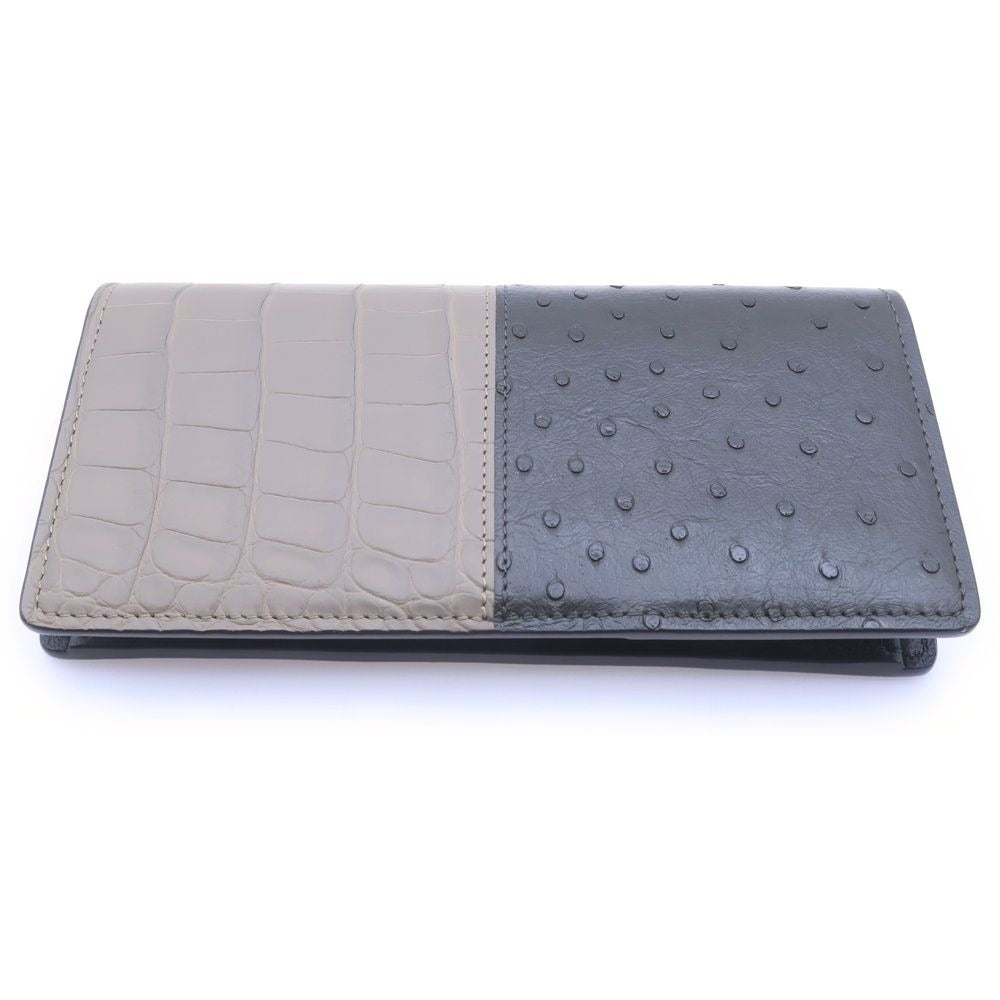 Louis Vuitton Portefeuille Brother Wallet Card Case Croco Taurillon Green Grey
