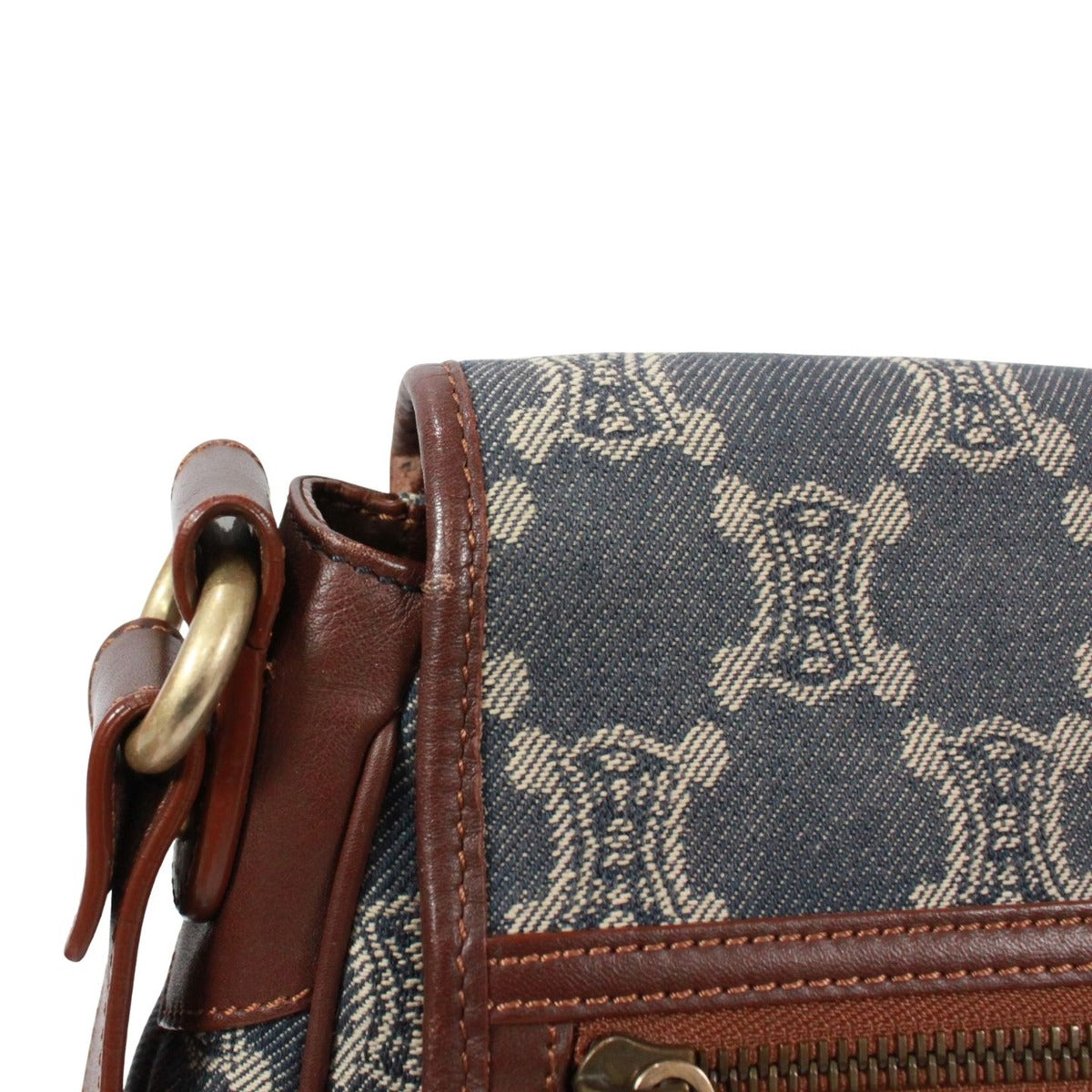 Celine Leather Denim Brown Blue Shoulder Bag Gold — view 12